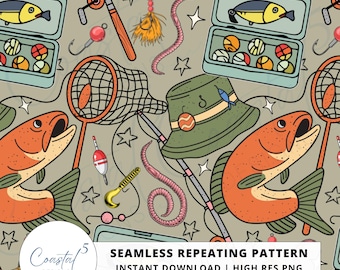 Jongens vissen naadloos patroon, forelvissen naadloos, neutraal vissen patroon, jongens oppervlaktepatroon, kinderstof (digitale download)