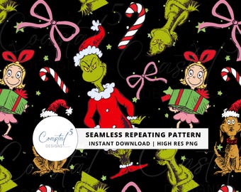 Mean Green Guy Seamless Pattern, Christmas Seamless Pattern Design, You're a Mean One, Fabric Sublimation, Surface Pattern, I Hate Christmas