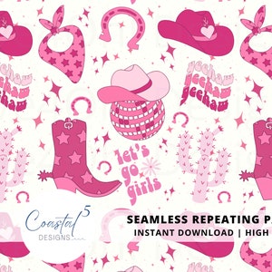 Western Seamless Pattern | Lets Go Girls | Pink Cowgirl Seamless Pattern for Fabric Printing Sublimation | Surface Design | Fabric Design