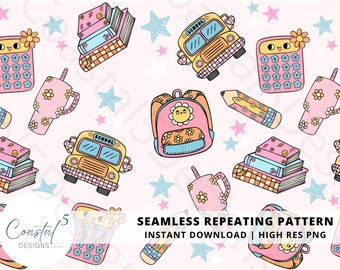 Mädchen zurück in die Schule Musterdesign-Download, rosa zurück in die Schule digitale Datei, Schule Oberflächenmuster, Mädchen Schulzubehör