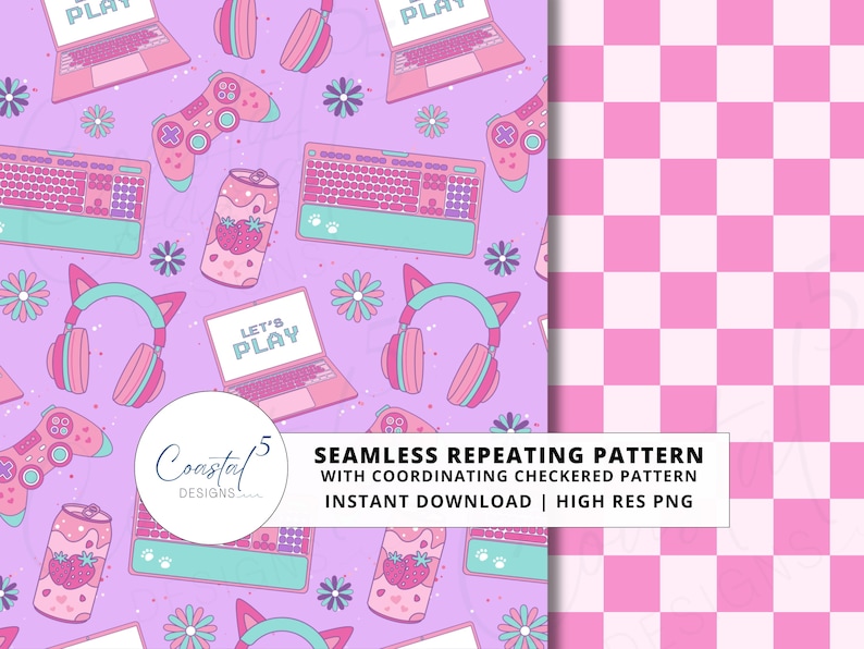 Gamer Girl Seamless Pattern, Video Game Seamless Pattern, Gaming Girl ...
