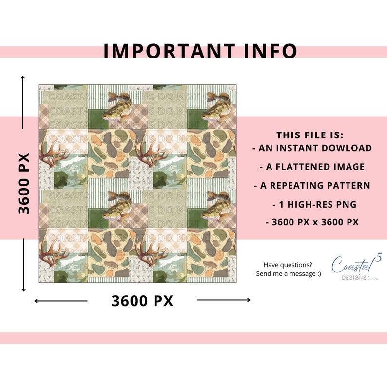Hunting Patchwork Seamless Pattern, Small Business Fabric Print, Boys ...