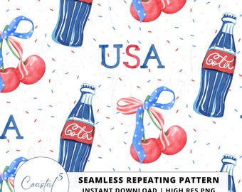 Preppy 4th July Seamless File, July 4th Seamless Pattern, Patriotic, Digital Sublimation, Printable Scrapbook paper, USA Pattern File