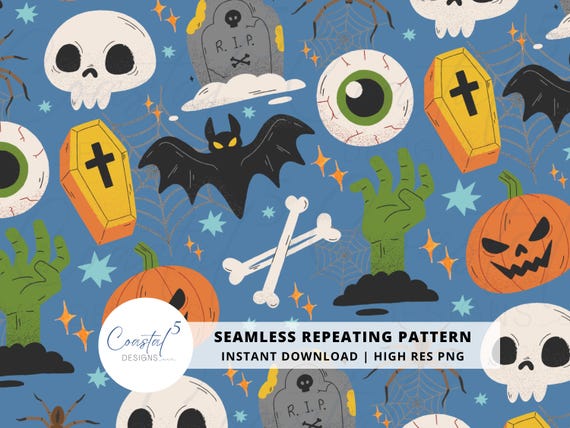 Boys Halloween Seamless Pattern, Boys Halloween PNG, Halloween Digital Paper, Halloween Sublimation, Boy Halloween Surface Pattern