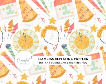 2026 New Years Eve Seamless Pattern, New Year Seamless Pattern, New Year Digital Download, New Years Surface Pattern, NYE Seamless Pattern
