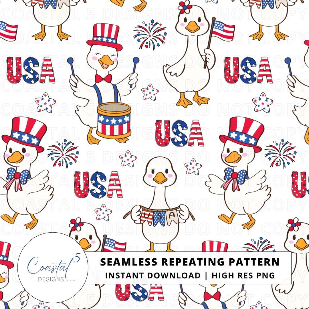 Sillyy Pattern Patriotic Silly Goose Seamless Pattern, Silly Goose July 4th Digital ...