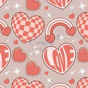 Valentine's Seamless Pattern  | Retro Valentine's Seamless Pattern | Valentine's PNG | Retro Checkered Heart Pattern | Boho Valentine |