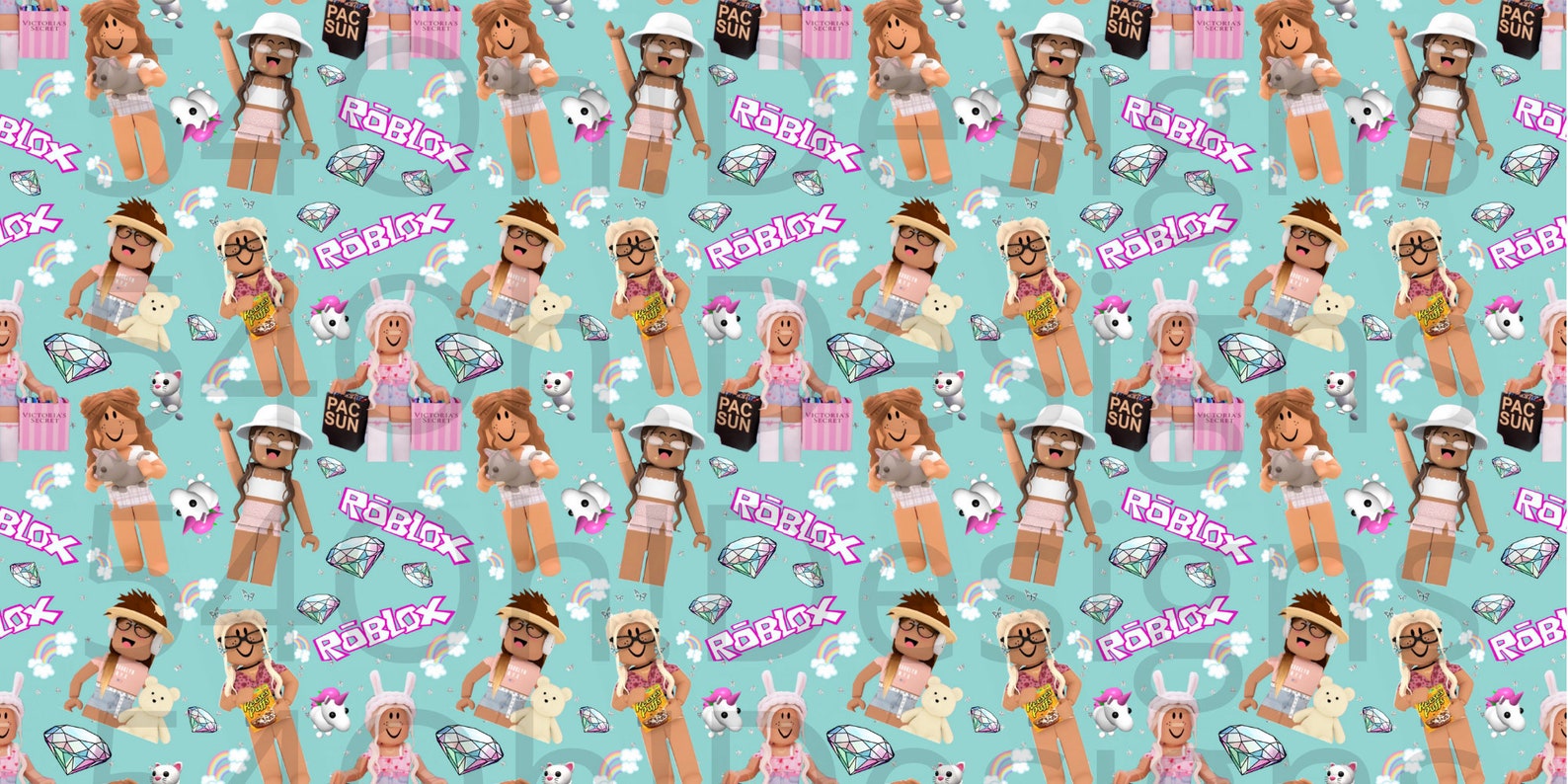 Roblox Girl Seamless Pattern for Your Gamer Girl. Roblox Pattern for ...