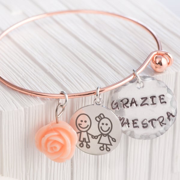 regalo a distanza per maestra, bracciale con charms scuola