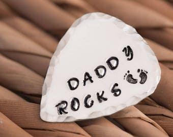silver guitar pick as boyfriend gift music with daddys rock engraved plectrum - fathers day pick as custom guitar pick - guitar plectrum