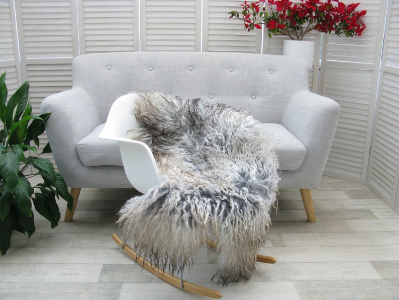 MONGOLIAN Curly Wool SHEEPSKIN RUG Single Natural Sheep Skin Hide Sofa Floor Chair Cover Lambskin G526 image 6