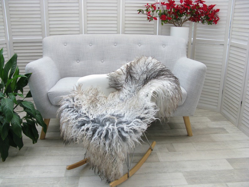 MONGOLIAN Curly Wool SHEEPSKIN RUG Single Natural Sheep Skin Hide Sofa Floor Chair Cover Lambskin G526 image 5