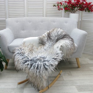 MONGOLIAN Curly Wool SHEEPSKIN RUG Single Natural Sheep Skin Hide Sofa Floor Chair Cover Lambskin G526 image 1