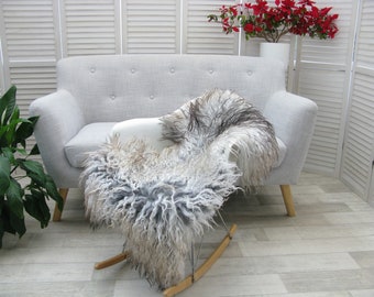 MONGOLIAN Curly Wool SHEEPSKIN RUG Single Natural Sheep Skin Hide Sofa Floor Chair Cover Lambskin G526