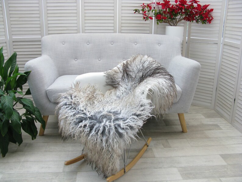 MONGOLIAN Curly Wool SHEEPSKIN RUG Single Natural Sheep Skin Hide Sofa Floor Chair Cover Lambskin G526 image 1