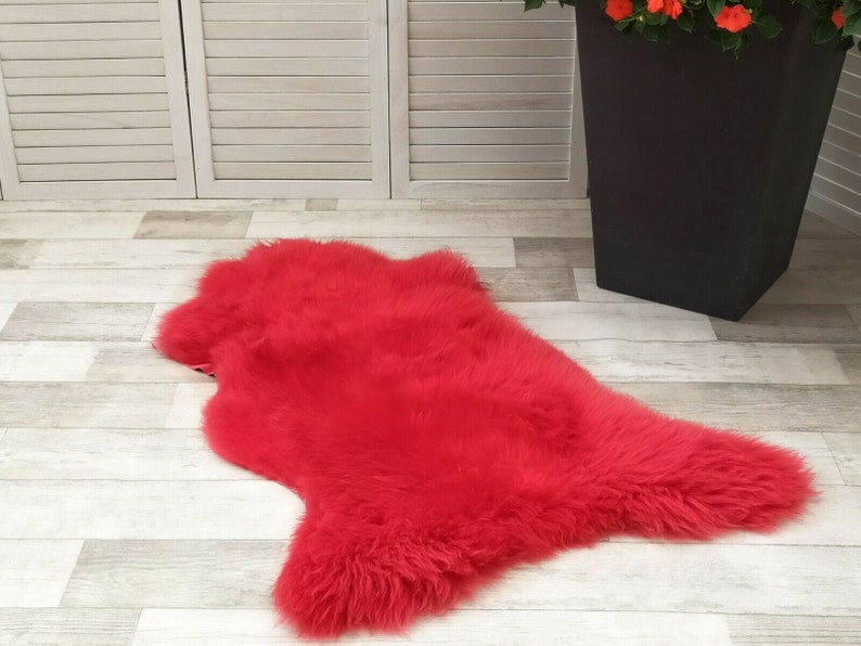 RED THICK sheepskin rug Luxury genuine single British Etsy