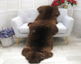 Real British HERDWICK DOUBLE SHEEPSKIN Rug Hide Natural Brown Soft Sofa Floor Bed Cover D31