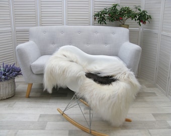 ICELANDIC SHEEPSKIN Rug Throw Genuine Real Brown White Single Sofa Floor Seat Pad Chair Cover Hide Skin G494