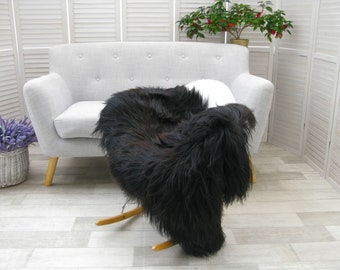 Sheepskin Rug Throw Genuine Real Brown Black Icelandic Single SOFA FLOOR Seat Pad CHAIR Cover Hide Skin G442