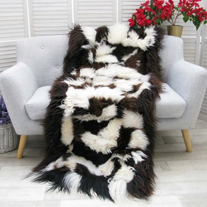 Patchwork ICELANDIC SHEEPSKIN THROW Rug Genuine Soft Natural Shaggy Bed Floor Sofa Cover DM25