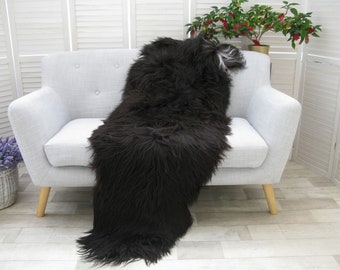 Real ICELANDIC DOUBLE SHEEPSKIN Rug Hide Brown Black Natural Wool Soft Sofa Floor Bed Cover D38