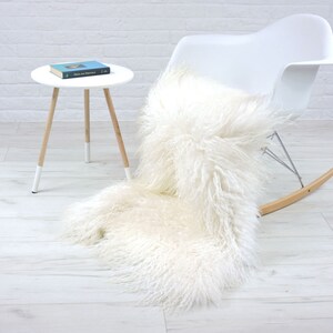 White Curly Wool SHEEPSKIN Rug MONGOLIAN Large Luxurious Decorative Chair Sofa Floor Cover Lambskin MS image 3