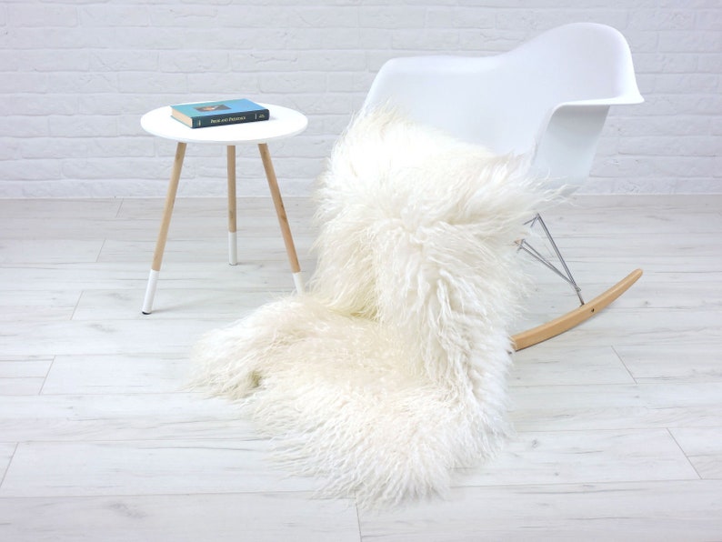 White Curly Wool SHEEPSKIN Rug MONGOLIAN Large Luxurious Decorative Chair Sofa Floor Cover Lambskin MS image 3