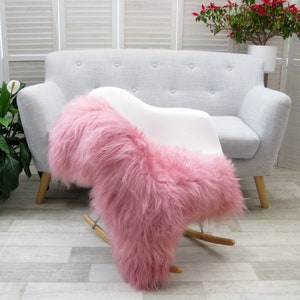 SHEEPSKIN RUG  Powder PINK  Icelandic Sofa Chair Cover  Floor cover Long Wool Lambskin Rug Dyed GD04