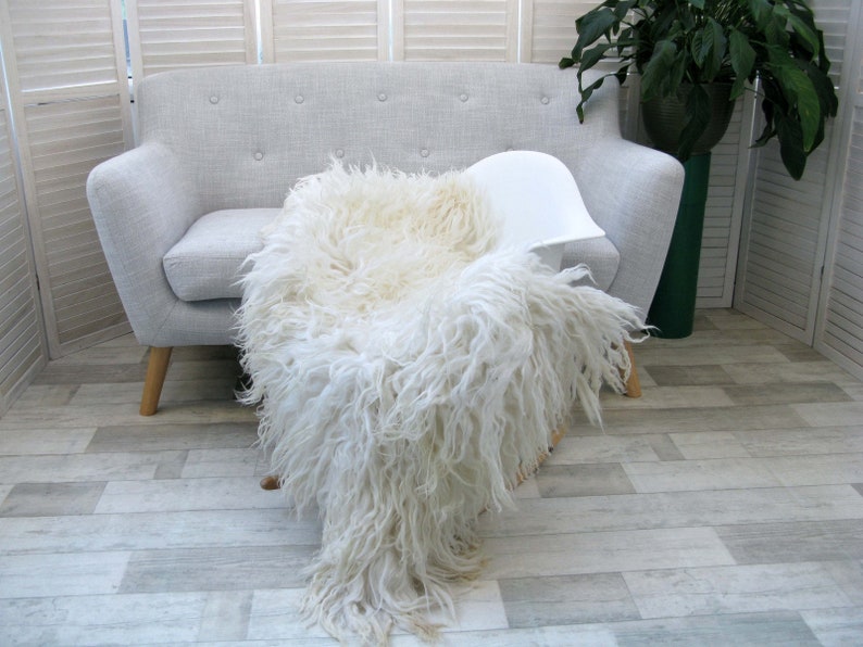 White Curly Wool SHEEPSKIN Rug MONGOLIAN Large Luxurious Decorative Chair Sofa Floor Cover Lambskin MS image 5