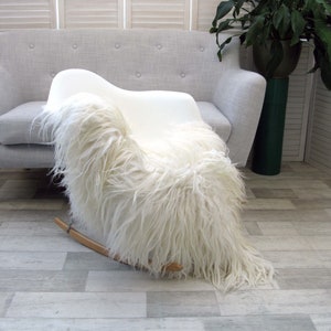 White Curly Wool SHEEPSKIN Rug MONGOLIAN Large Luxurious Decorative Chair Sofa Floor Cover Lambskin MS image 8