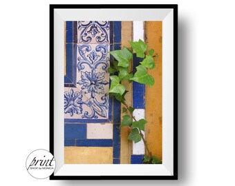 Impresión fotográfica de azulejos de Sevilla, arte mural de España (descarga digital)