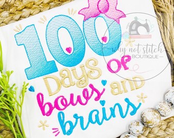 100 days of school girls bows and brains tee