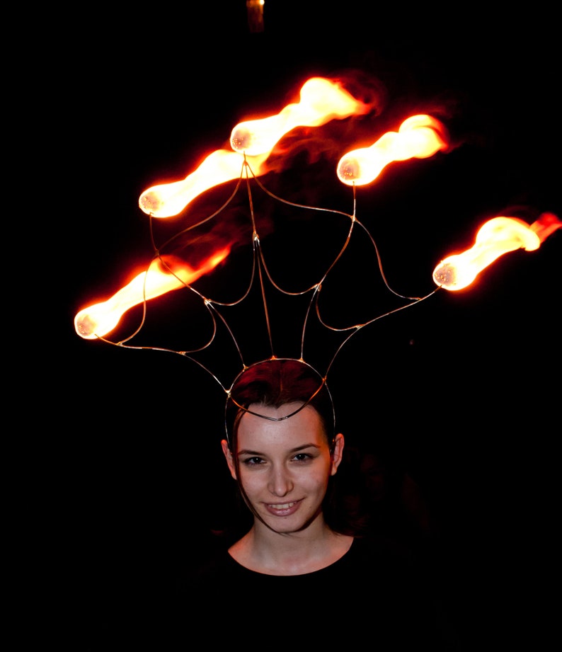 Fire headdress, fire headpiece, fire crown, performance headdress, performanse headpiece, fire show headdress, street show headdress, kevlar image 2