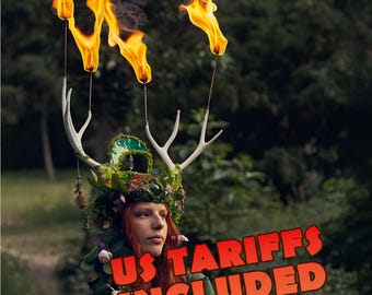 Wild Forest fire headdress, horns fire crown, flower headpiece