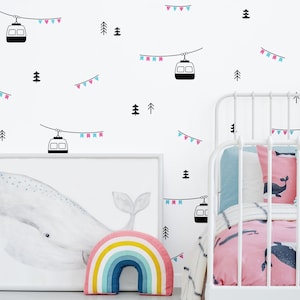 Ski Lift Wall Decals - Woodland Decals, Nursery Decor, Kids Room Decor, Wall Stickers, Nursery Decals, Tree Decals