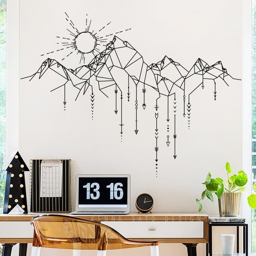 Geometric Mountain & Sun Wall Decal Mountain Decal Etsy