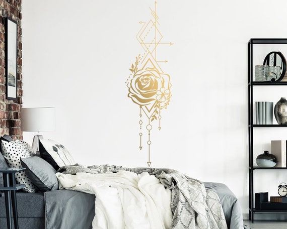 Geometric Rose Arrows Wall Decal Unique Vinyl Wall Decal Rose Decal Bedroom Decal Floral Decal Wall Decor Technical Drawing Decal