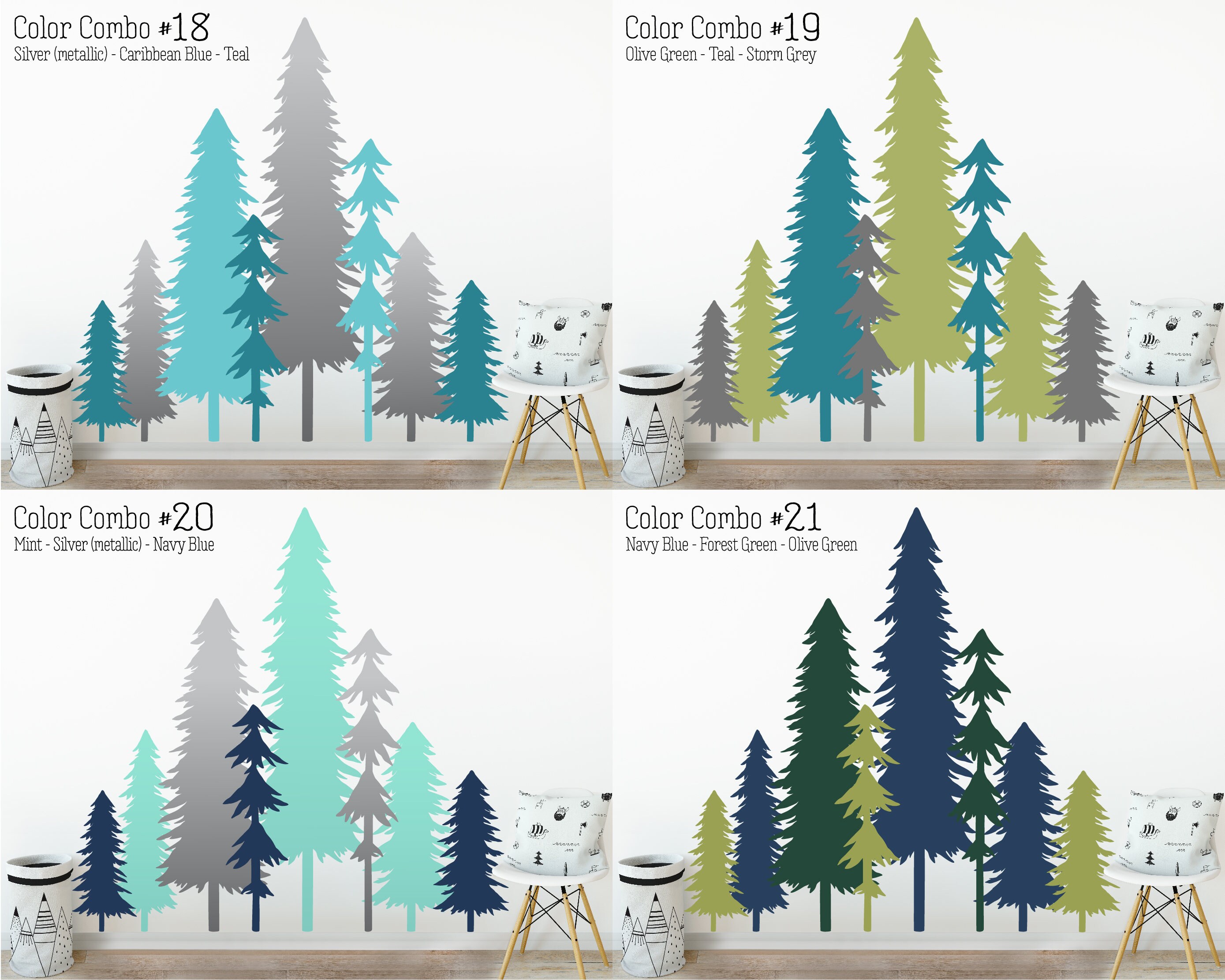 Large Forest Wall Decals Forest Mural Tree Decals Woodland Etsy