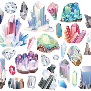Crystals, Diamonds, and Minerals Clipart - 29 300 DPI Vector & PNG Files - Gems, Stones, Rocks, Crystal Clusters, Nature Clip Art Set