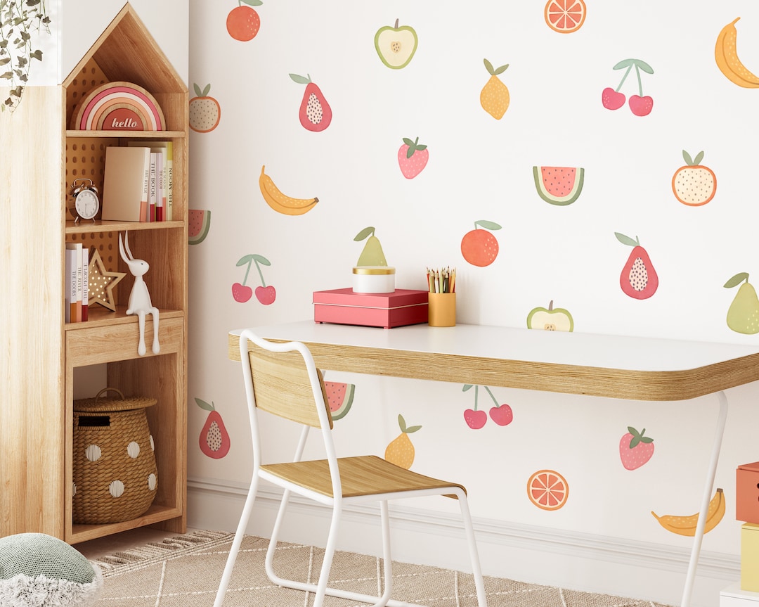 Fruit Wall Decals Nursery Decor, Watercolor Fruit Wall Art, Kids Wall
