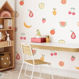 Adesivi murali di frutta - Decorazioni per la cameretta dei bambini, Arte murale di frutta ad acquerello, Adesivi murali per bambini, Adesivi murali riutilizzabili e rimovibili