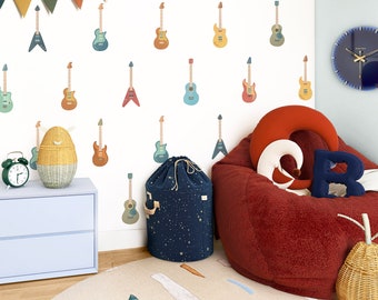Guitar Wall Decals - Boy Nursery Decor, Kids Room Decal, Reusable and Removable Wall Stickers