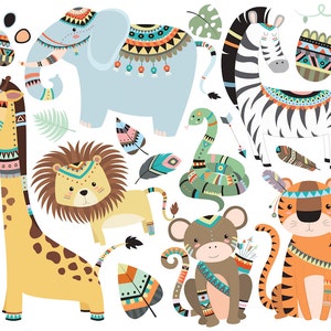 Selva animales tribales imágenes prediseñadas - Set de 19 300 DPI vectoriales, PNG y JPG archivos - lindo único, dibujado a mano Original Clip Art ilustraciones