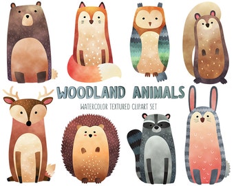 Watercolor Woodland Animals Clipart - Cute Animal Clip Art Set - Watercolor Print, Nursery Decor Digital Download