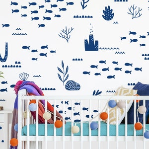 Ocean Wall Decals - Nautical Wall Decor, Nursery Decals, Kids Bedroom Decor, Removable Wall Stickers, Baby Shower Gift, Ocean Animals