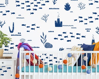 Ocean Wall Decals - Nautical Wall Decor, Nursery Decals, Kids Bedroom Decor, Removable Wall Stickers, Baby Shower Gift, Ocean Animals