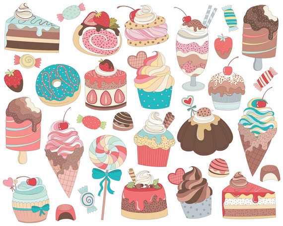 Treats, Sweets, & Candy Clip Art Set of 31 300 DPI PNG and Vector Files  Cute Dessert and Food Clipart, Hand Drawn Doodles -  Canada