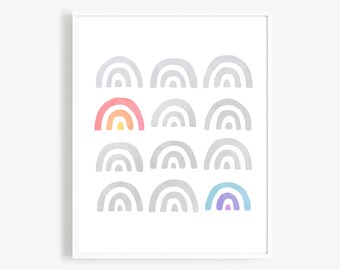 Impresión de arte arco iris - arte de la pared de la guardería, arte de la habitación de los niños, decoración de la guardería del arco iris, arte minimalista de la habitación del bebé