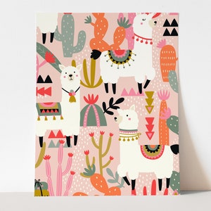 Alpaka Art Print - Digitale Wand Kunst, Alpaka Kinderzimmer Dekor, Kaktus Wandkunst, Kinderzimmer Lama Dekor