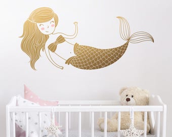 Mermaid Wall Decal - Kids Room Decal,  Nursery Decal, Removable Wall Sticker, Cute Mermaid Wall Art, Vinyl Decal